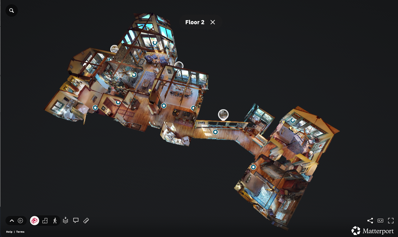 Matterport dollhouse view showing full 3D property model
