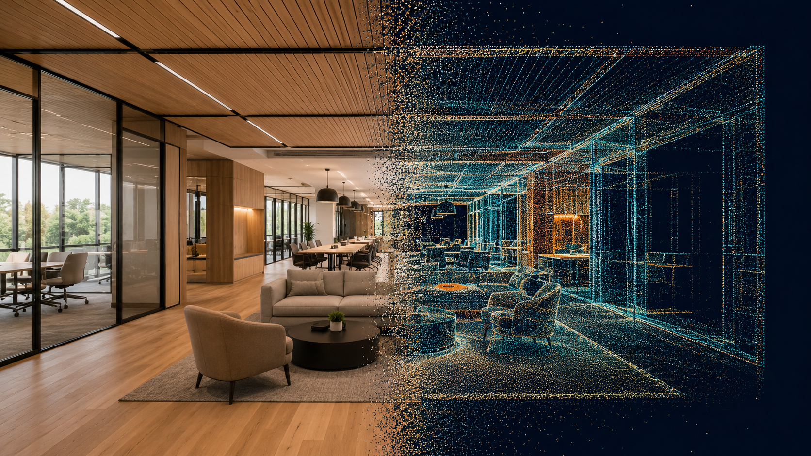 Matterport 3D tour compared side-by-side with the E57 point cloud from the same scan